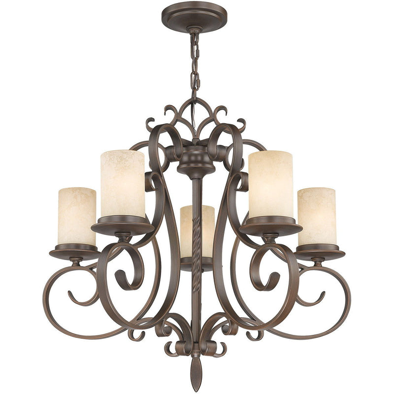 25" Five Light Dimmable Chandelier With Shades - Bronze