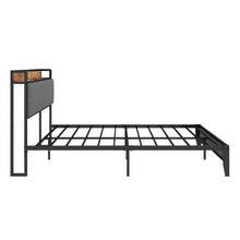 Load image into Gallery viewer, Queen Size Bed Frame with Charging Station, Upholstered Headboard, Metal Platform, Grey
