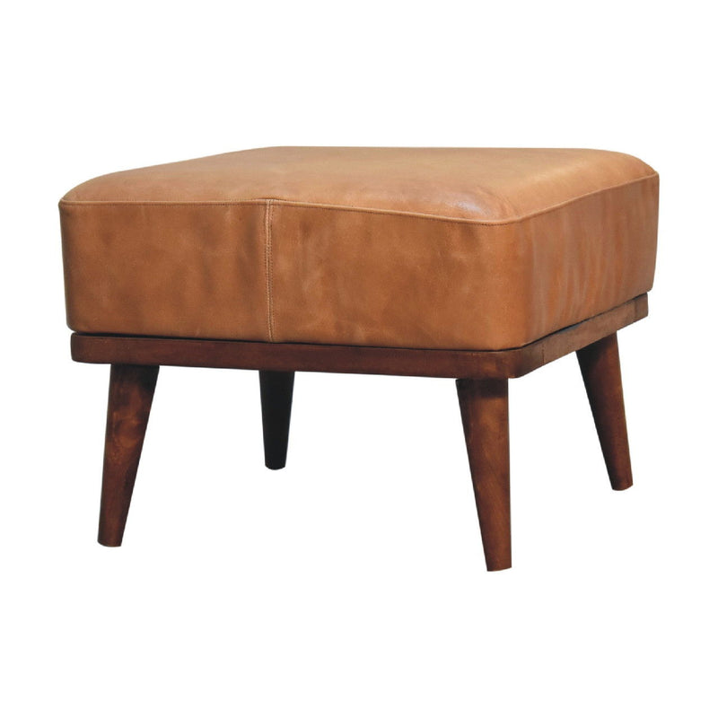 Leather Round Footstool (719521) - Brown