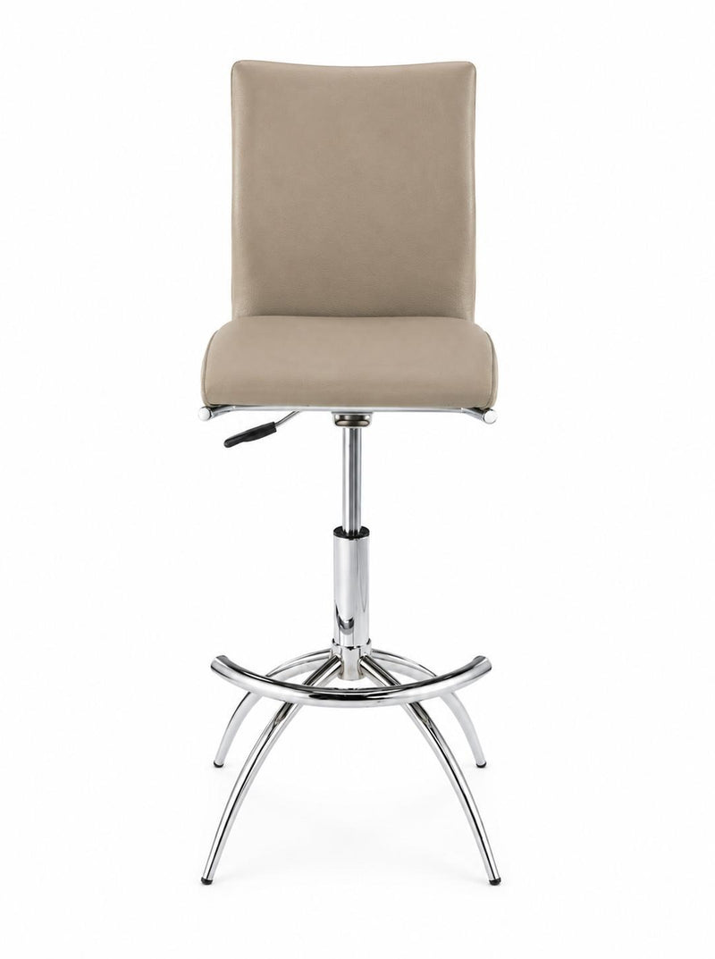 Faux Leather Chrome And Steel Adjustable Height Swivel Bar Chairs (Set of 2) - Taupe And Silver