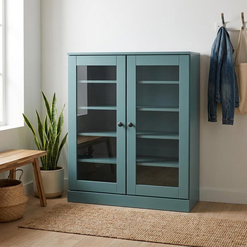 Twenty Pair Solid Woodshoe Storage Cabinet (752336) - Aqua