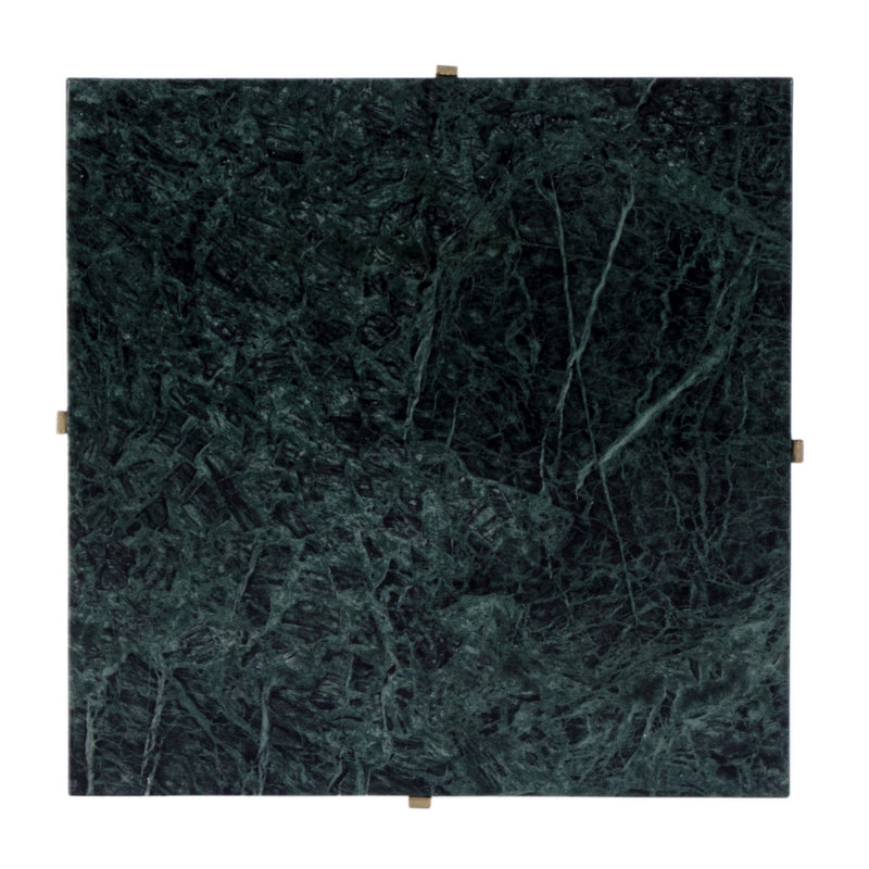 21" Marble And Iron Square End Table - Green And Gold