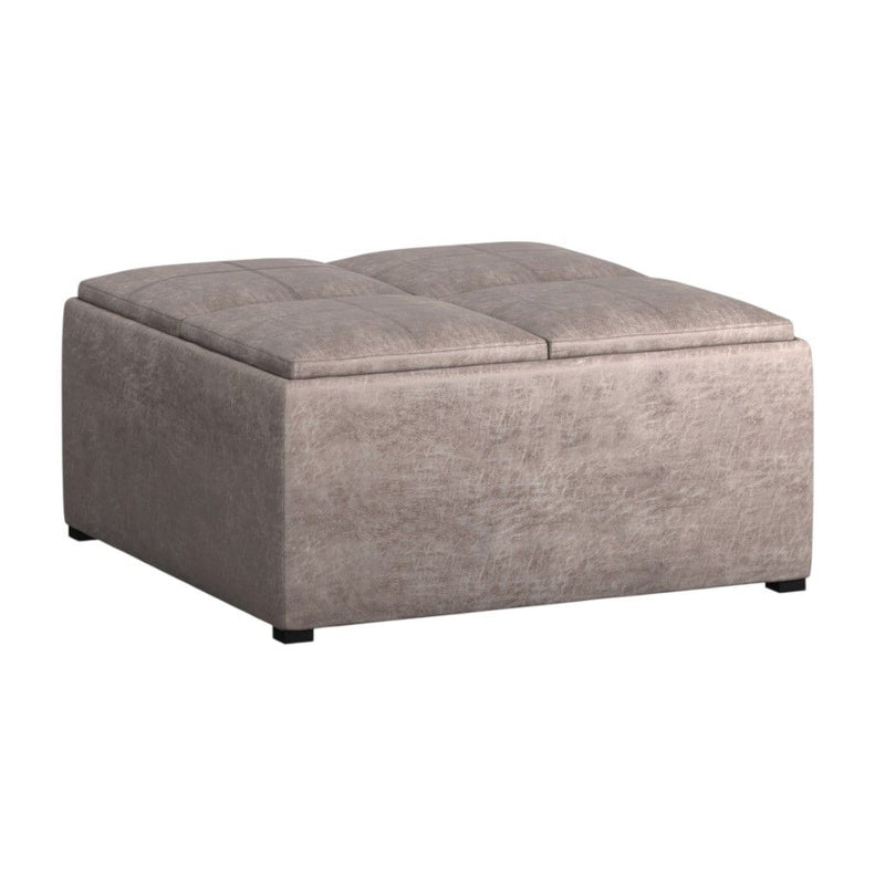 Leather Cocktail Ottoman With Storage - Gray / Black