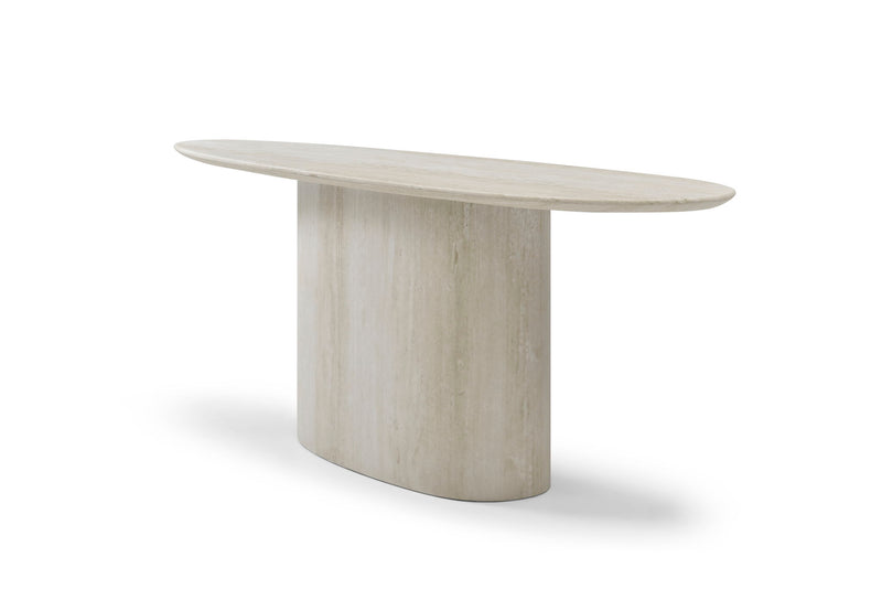 Genuine Marble And Stone Oval Pedestal Console Table - Beige