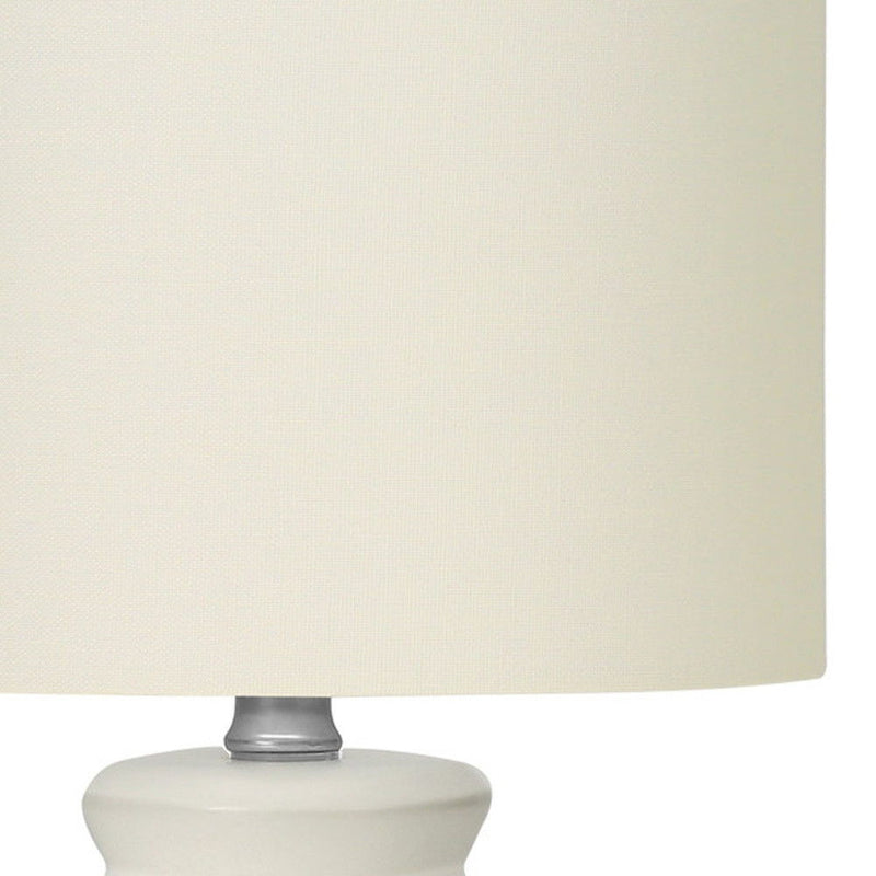 Ceramic Geometric Table Lamp With Drum Shade - Cream