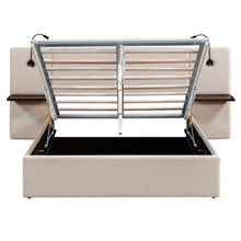 Load image into Gallery viewer, Full Size Storage Upholstered Hydraulic Platform Bed with 2 Shelves, 2 Lights and USB, Beige
