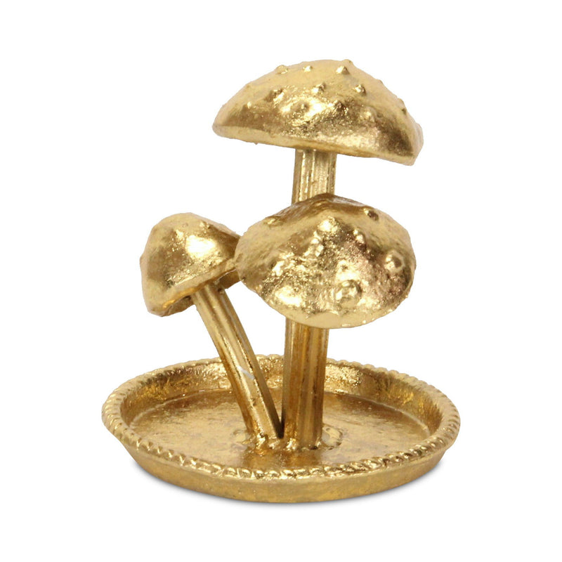 5" Cast Iron Three Mushroom Trinket Tray - Gold