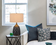 Load image into Gallery viewer, Metal Table Lamp With Brown Drum Shade - Gray
