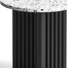Load image into Gallery viewer, 23" Faux Terrazzo And Wood Round Pedestal End Table - Black And White
