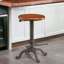 Load image into Gallery viewer, Swivel Backless Adjustable Height Bar Chair With Footrest 30" - Chestnut And Gray
