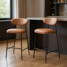 Load image into Gallery viewer, 29" Faux Leather And Steel Low Back Bar Height Bar Chairs (Set of 2) - Brown / Black
