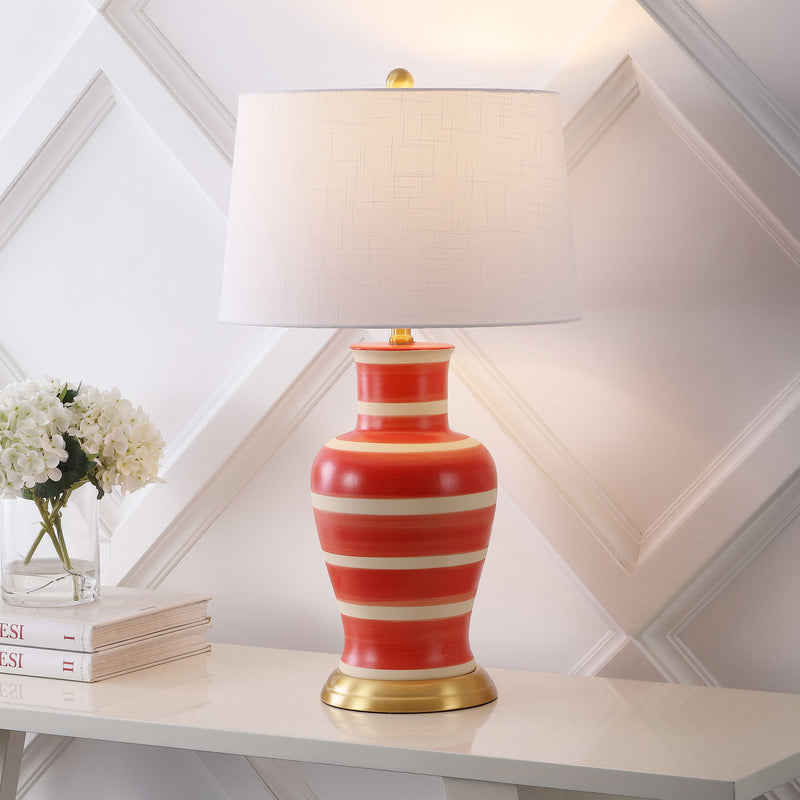 Urn Table Lamp With Drum Shade - Red