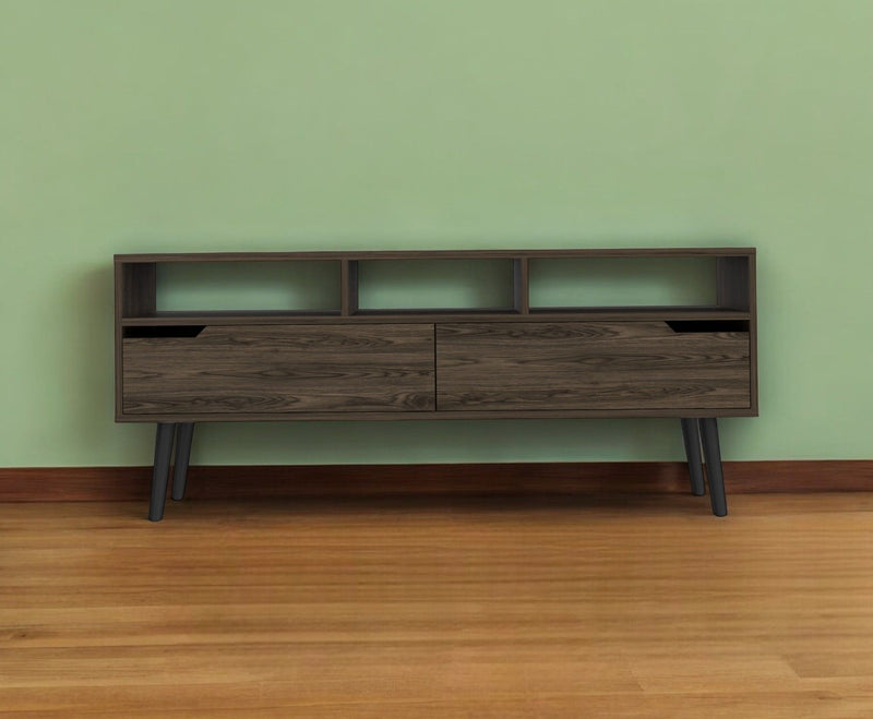 Manufactured Wood Open Shelving TV Stand - Dark Walnut