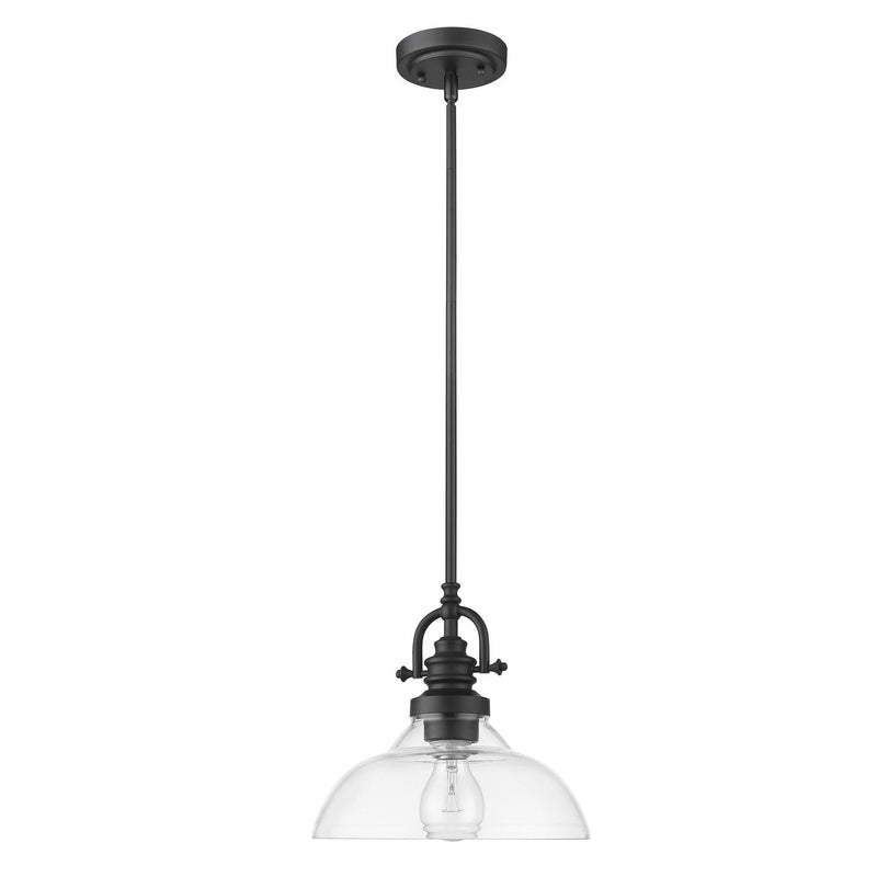 Hanging Light With Glass Dome Shade - Matte Black