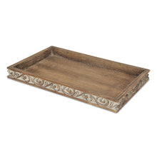 Load image into Gallery viewer, 17" Distressed Finish Wood Tray With Side Carvings - Brown
