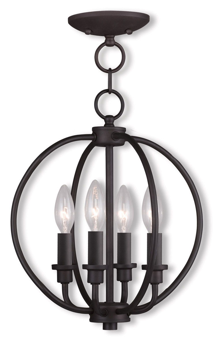 15" Four Light Metal Dimmable Chandelier With Shades - Bronze