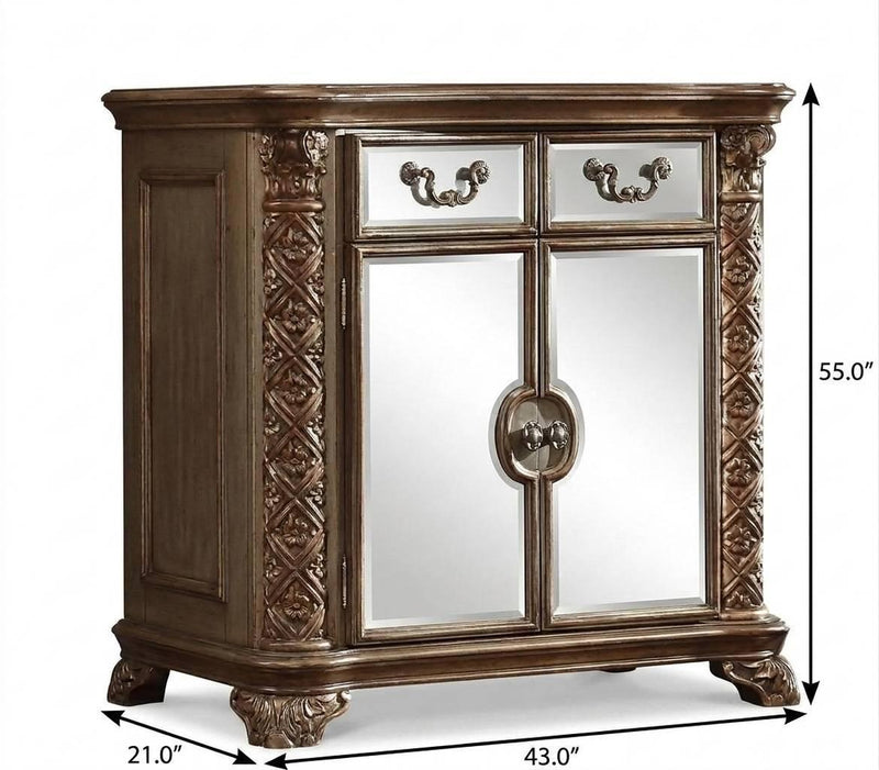 Carved Scrollwork Solid Wood Two Drawer Combo Dresser - Gold