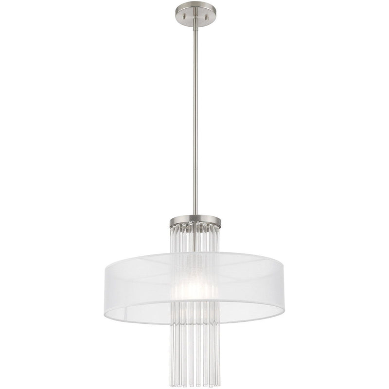 Metal Dimmable Chandelier With Shades - Nickel / Clear