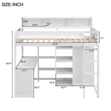 Load image into Gallery viewer, Loft Bed With Built In Desk, Storage Shelves, And Wardrobe
