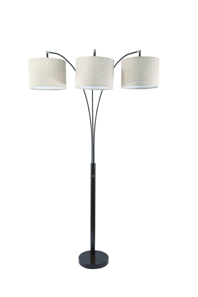 Three Lights Tree Floor Lamp With Beige Drum Shade - Beige And Espresso Brown