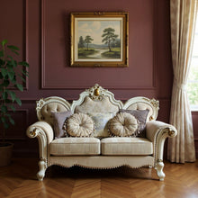 Load image into Gallery viewer, Velvet Loveseat And Toss Pillows - Gold / Pearl
