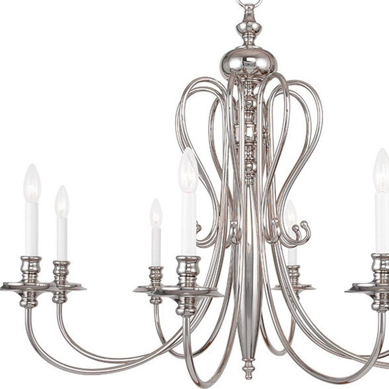 32" Eight Light Dimmable Chandelier With Shades - Nickel / Pearl Silver