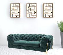 Load image into Gallery viewer, Tufted Velvet And Gold Chesterfield Love Seat - Dark Green
