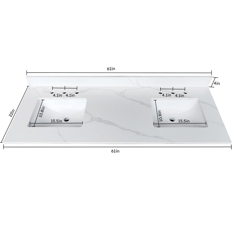 Bathroom Vanity Top With Undermount Sink, 3 Pre Drilled Holes