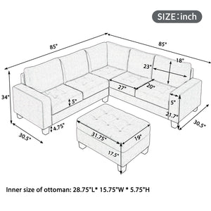 Orisfur. Sectional Corner Sofa L-shape Couch Space Saving with Storage Ottoman & Cup Holders Design for Large Space Dorm Apartment,Light Grey