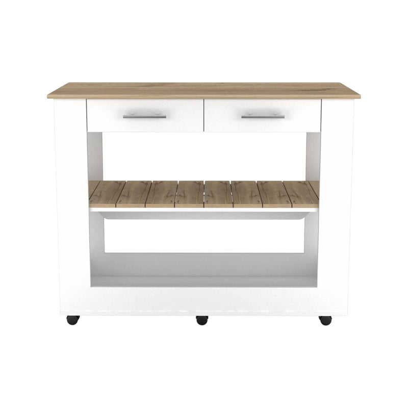 40" Rolling Kitchen Cart With Storage - Brown / White