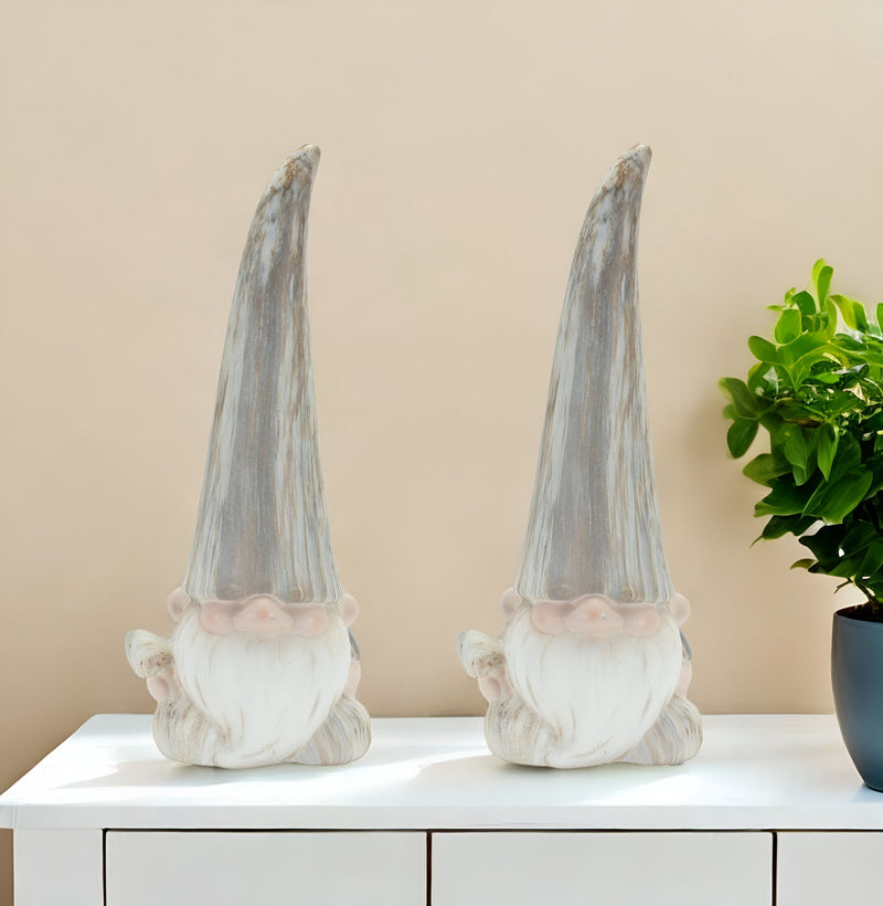Fairy Christmas Standing Gnome Tabletop Sculpture (Set of 2) - Gray / Beige