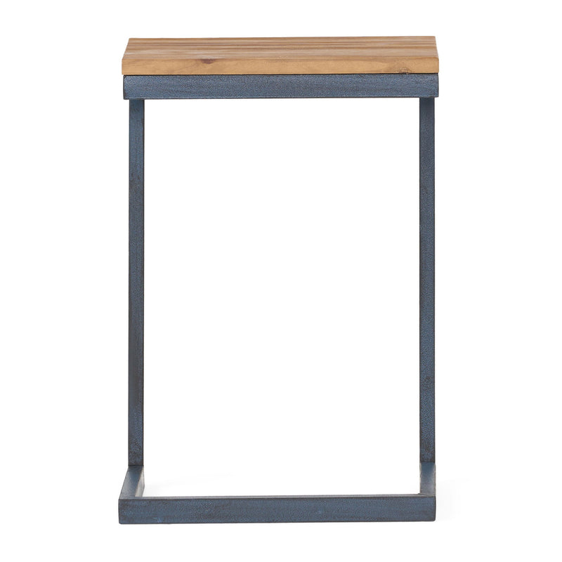 Wood Iron End Table - Natural / Blue