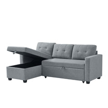 Load image into Gallery viewer, Upholstered Pull Out Sectional Sofa with Storage Chaise, Convertible Corner Couch, Light Grey
