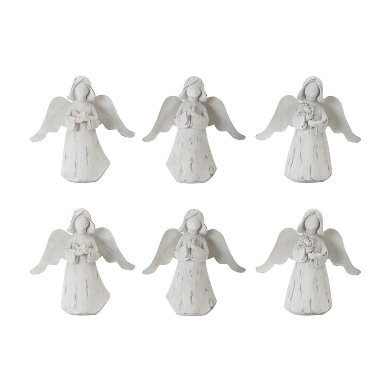 Washed Poly Angel Figurine Tabletop Sculpture (Set of 6) - White