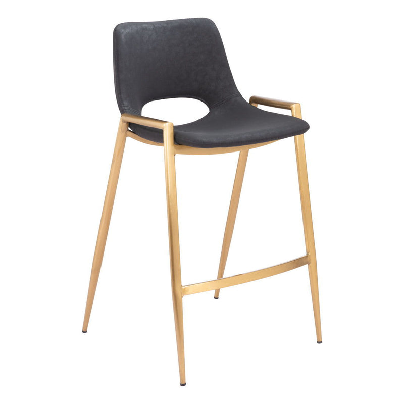 26" Faux Leather And Steel Low Back Counter Height Bar Chairs (Set of 2) - Black / Gold