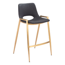 Load image into Gallery viewer, 26" Faux Leather And Steel Low Back Counter Height Bar Chairs (Set of 2) - Black / Gold
