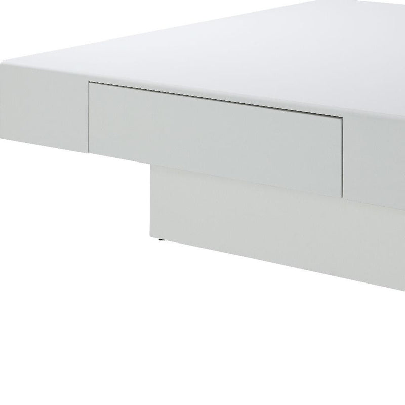 Wood Square Pedestal Coffee Table With Drawer - White