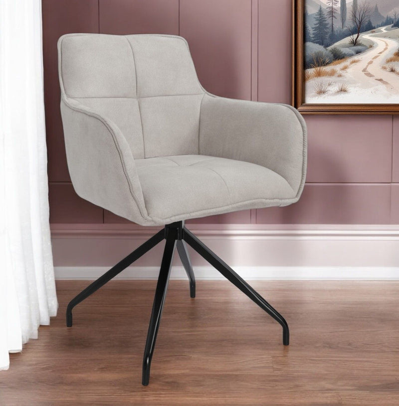 Upholstered Fabric Dining Arm Chair - Beige / Black