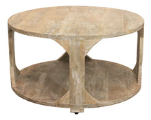 Load image into Gallery viewer, 34" Solid Wood Round Distressed Floor Shelf Coffee Table With Shelf - Natural
