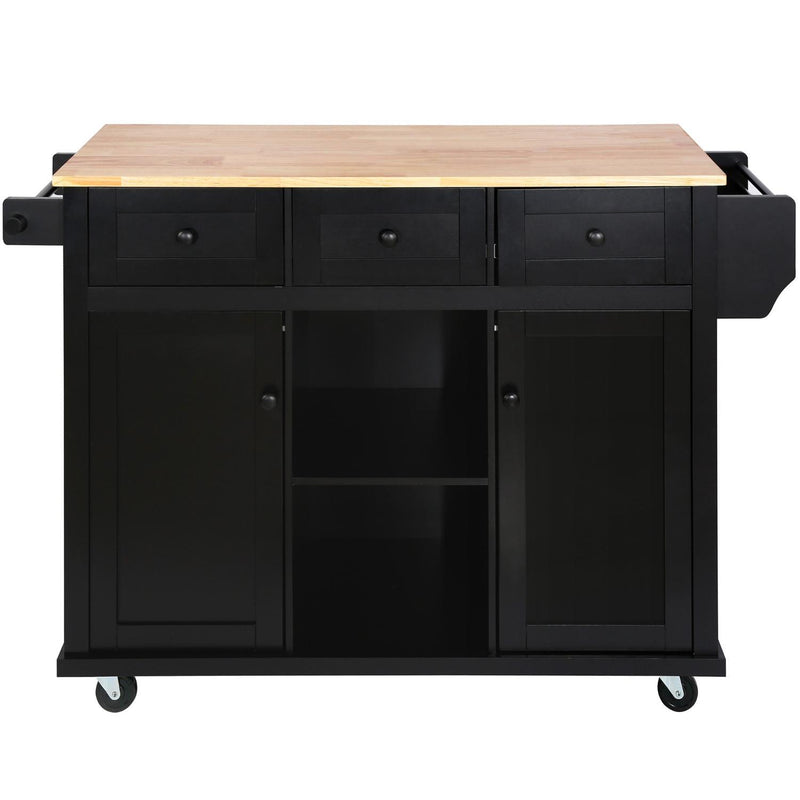 Brown And Wood Flat Door Rolling Kitchen Cart With Storage - Black