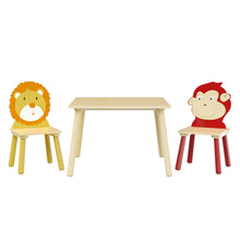 Load image into Gallery viewer, Kids Table And 2 Chairs Set, 3 Pieces Toddler Table And Chair Set, Wooden Activity Play Table Set (Lion&amp;Monkey) - Natural

