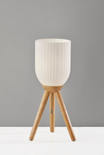 Load image into Gallery viewer, Solid Wood Tripod Table Lamp With White Ribbed Glass Shade - Natural
