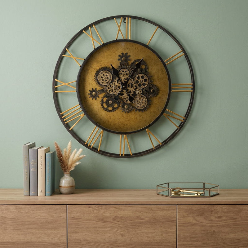 Circle Analog Exposed Gear Wall Clock (485980) - Copper