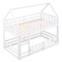 Load image into Gallery viewer, Twin over Twin House Bunk Bed with Fence and Door, White
