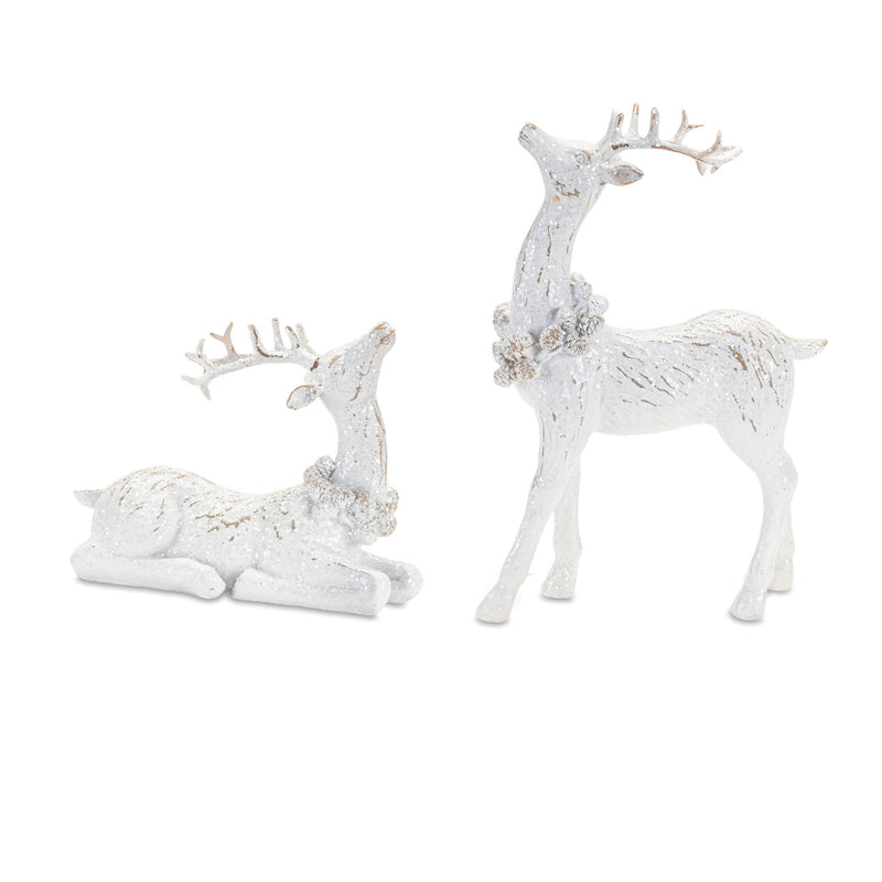 Poly Deer Christmas Figurine (Set of 2) - White