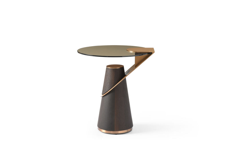Glass Stainless Steel Solid Wood Round Pedestal End Table - Clear / Rose / Gold