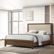 Load image into Gallery viewer, Panel Bed With Fabric Upholstered Tufted Nailhead Trim Headboard

