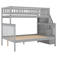 Load image into Gallery viewer, Twin over Full Stairway Bunk Bed with Storage, Gray
