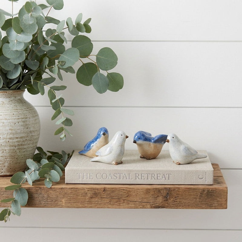 Poly Bird Figurine Tabletop Sculpture (Set of 4) - Blue / White