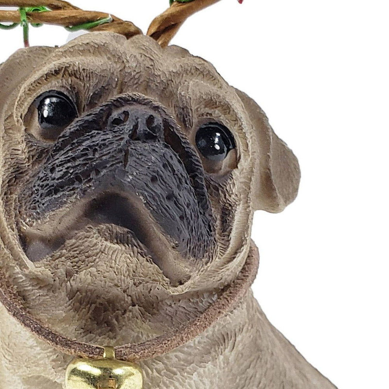 Poly Dog Christmas Figurine - Cream / Brown / Gold